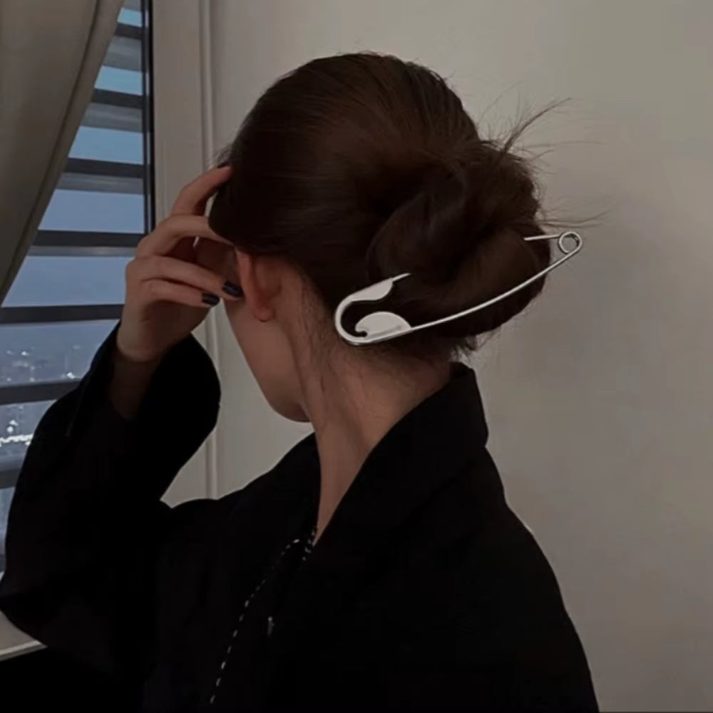 1PC Oversized Silver Safety Pin Hair Clip for Women Girls Minimalist Geometric Hairpin Fashion Hair Daily Wear Party Decoration